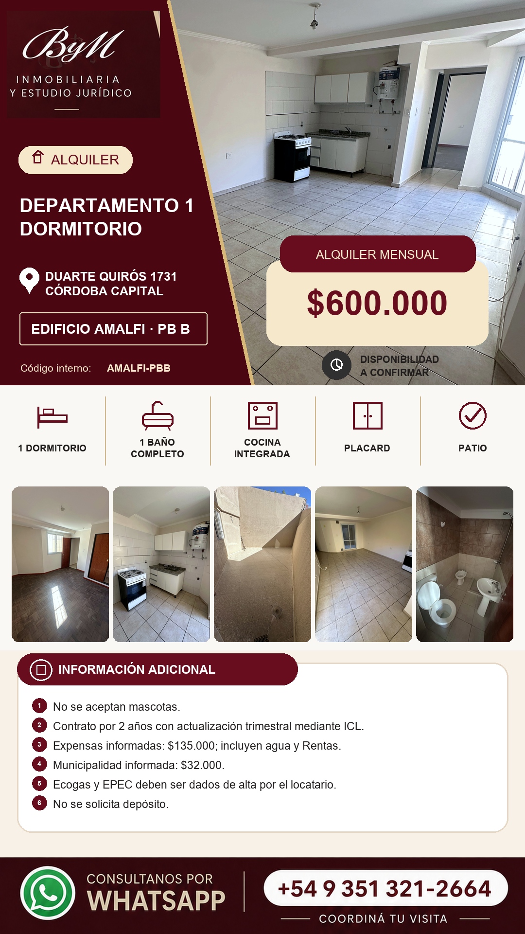 Departamento en Duarte Quirós 1731 · Edificio Amalfi · PB B